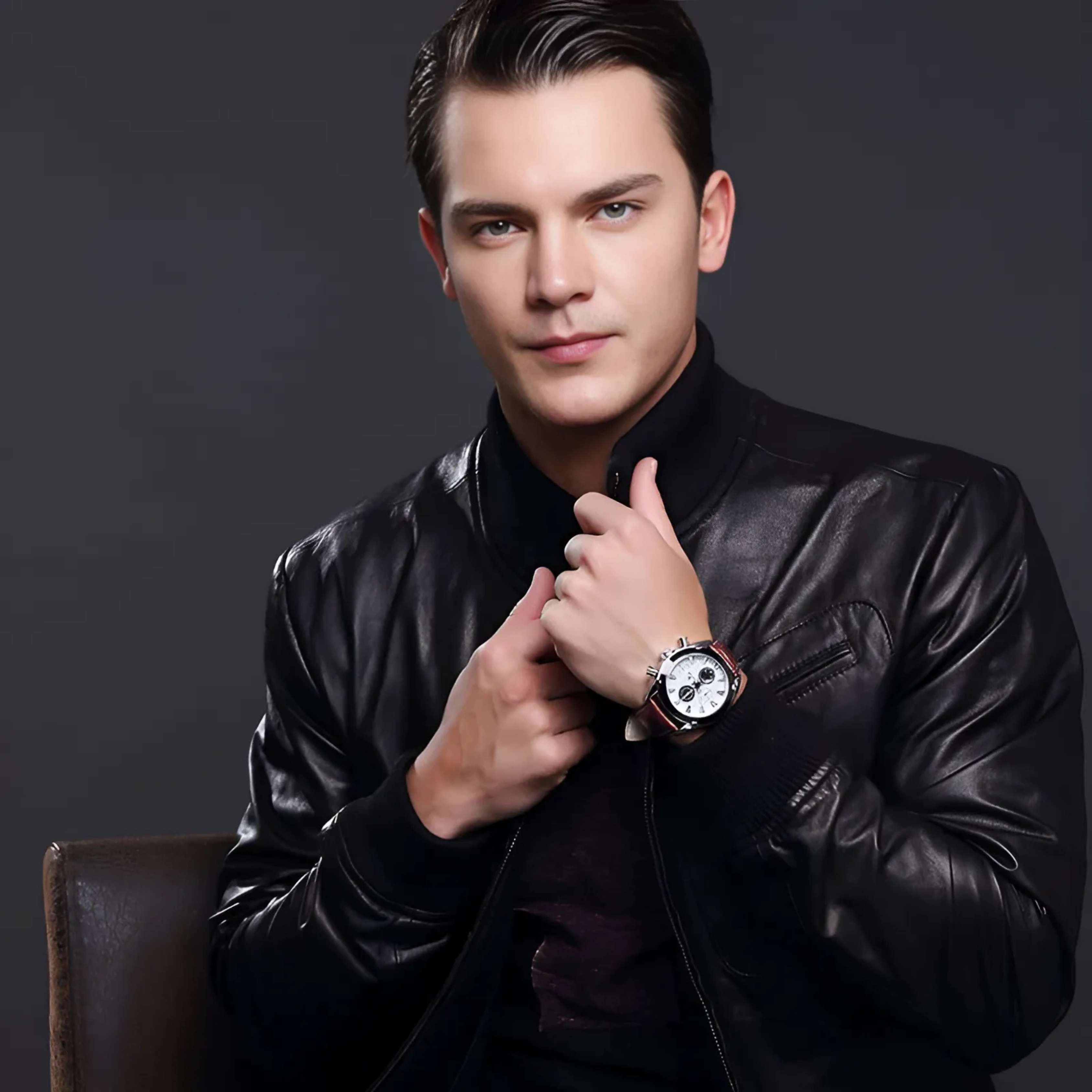 Megir Chronograph Quartz Watch with Leather Strap